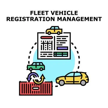 Fleet vehicle registration management system managing car records Stock Illustration
