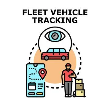 Fleet vehicle tracking delivering parcels using mobile app Stock Illustration