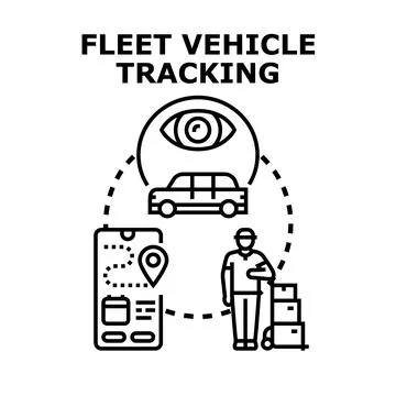 Fleet vehicle tracking delivering parcels using mobile app Stock Illustration