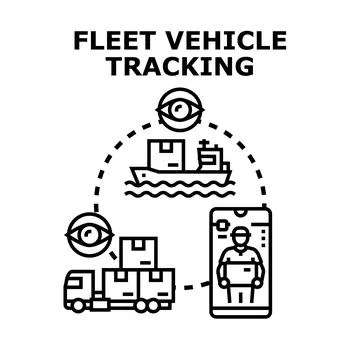 Fleet vehicle tracking system managing global delivery logistics Illustrazione stock