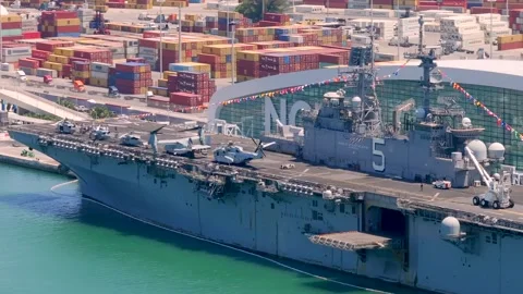 Fleet Week Miami USS Bataan aerial stock video 2024 Stock Footage 274903634