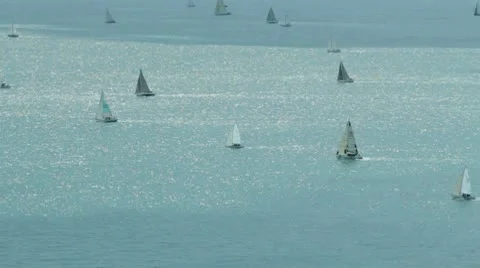 Fleet of yachts seen from cliffs Vídeo Stock 10731573