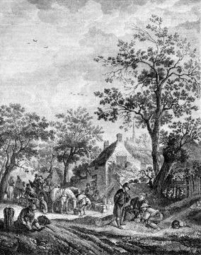 Flemish halt array Isaac Van Ostade, vintage engraving. Flemish halt array... 스톡 사진