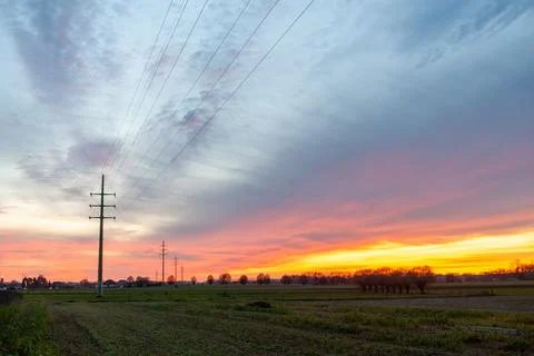 Flemish landscape at sunset Stock Photos