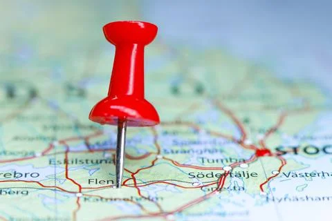 Flen, Sweden pin on map Stock Photos