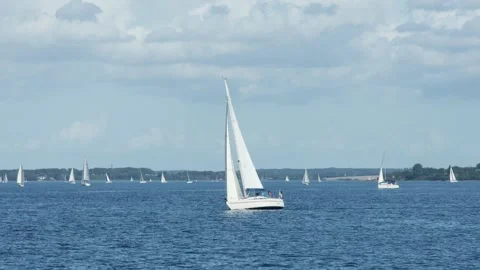 Flensburg, Germany - Denmark - August 20, 2023. Sailing yachts sail on the s Vídeos de archivo 253529661