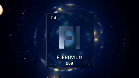Flerovium as Element 114 of the Periodic Table 3D animation on blue background Stock Footage 120416513