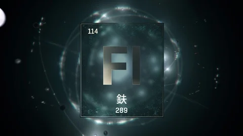 Flerovium as Element 114 of the Periodic Table 3D illustration on green Video stock 126451322