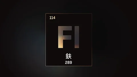 Flerovium as Element 114 of the Periodic Table 3D illustration on grey Video stock 126451328