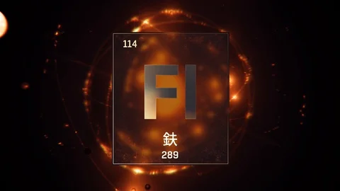 Flerovium as Element 114 of the Periodic Table 3D illustration on orange 스톡 동영상 126451332