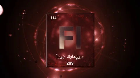 Flerovium as Element 114 of the Periodic Table 3D illustration on red background 스톡 동영상 128776664