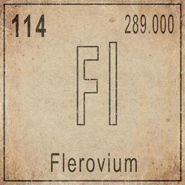 Flerovium Element Card from Periodic Table on Vintage Old Paper Stock Illustration
