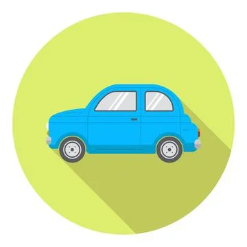 Flet vector icon round with car in blue color and long shadow, flat vector .. Stock Illustration