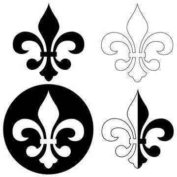 Fleur de lis heraldic icon on white background. black silhouettes of lily Stock-Illustration
