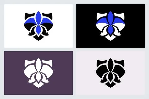 Fleur De Lis Shield Logo Vector Icon Set Stock Illustration