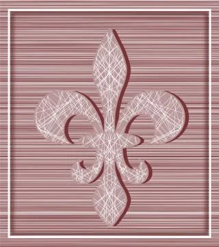 Fleur de lis on stripey background with minimalistic frame Illustrazione stock