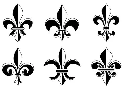 Fleur-de-lis symbol in different variations on a white isolated background. Stock Illustration