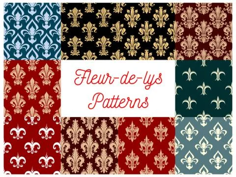 Fleur-de-lis vector patterns set of french lily 스톡 일러스트