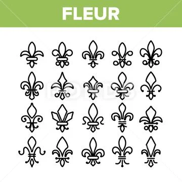 Fleur De Lys, Royalty Linear Vector Icons Set Stock Illustration
