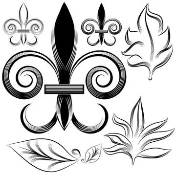 Fleur leaf engraving set Stock Illustration