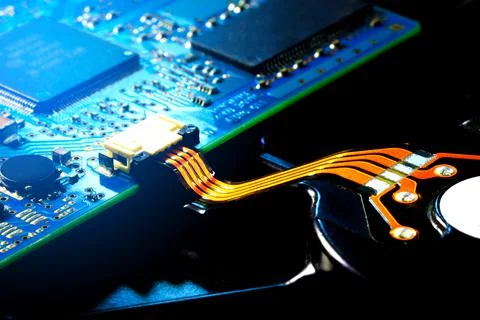 Flex cable linking to the electronic motherboard Technology Hard disk recordi Stock Photos