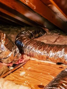 Flex duct work for a heating and air conditioning system 스톡 사진