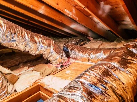 Flex duct work for a heating and air conditioning system Stock Photos