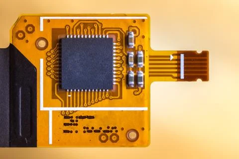 Flex ribbon cable chip from mobile phone. Touch screen controller. Stock Photos