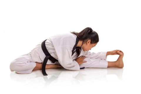 Flex to touch her toe, muscle warm-up Stock Photos