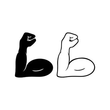 Flexed bicep muscle or strong workout icon set flat in black and white design Stock Illustration
