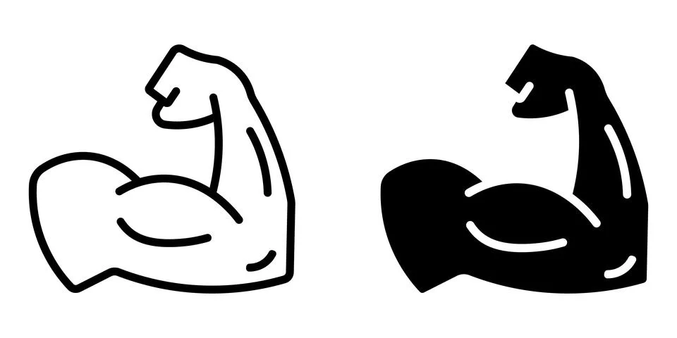 Flexed bicep outline and solid fill on white background 스톡 일러스트