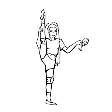 Flexibility slim body stretching and wine sportswoman yoga illustration Stock Illustration
