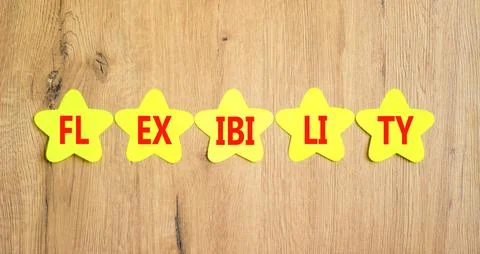 Flexibility symbol. Concept word Flexibility on beautiful yellow paper star.. Foto stock
