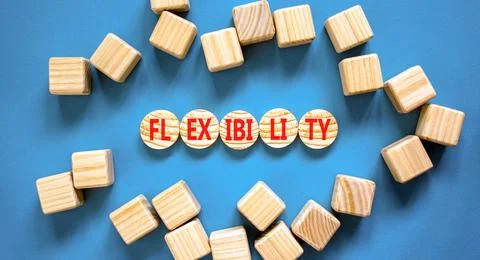 Flexibility symbol. Concept word Flexibility on beautiful wooden circles. B.. Foto stock