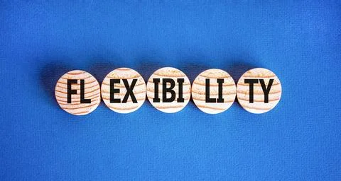 Flexibility symbol. Concept word Flexibility on beautiful wooden circles. B.. Foto stock
