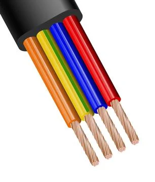 Flexible 4-wire electrical copper cable isolated on white background. Copper Stock Illustration