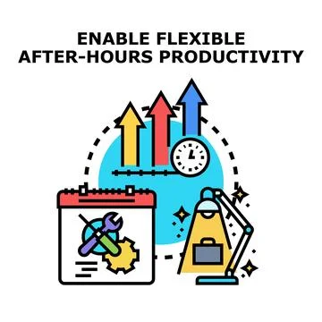 Flexible after hours productivity enabling business growth concept Stock Illustration