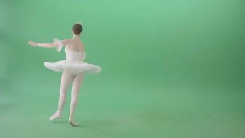 Flexible ballerina performs classic adagio opera ballet dance on green screen Stock Footage 144449277