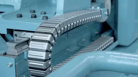 Flexible cable channel in milling machine for protecting cables in mechanisms  Stock Footage 333416640