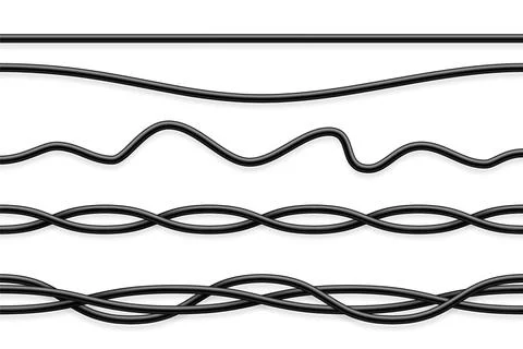 Flexible cables collection. Black electrical wire. Realistic power or network Stock Illustration