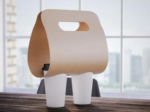 Flexible Coffee Holder on the office table. 3d rendering Stock Illustration