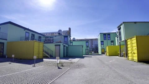 Flexible Container Systems n Modular Buildings, Mobile Room Service in Munich Stock Footage 267578096