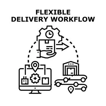 Flexible delivery workflow system tracking logistics and shipment イラスト素材