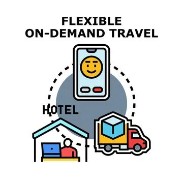 Flexible on demand travel services via mobile app Stock Illustration