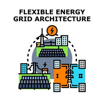 Flexible energy grid architecture distributing renewable power 库存插图