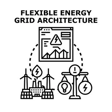 Flexible energy grid architecture managing power generation Ilustración de archivo
