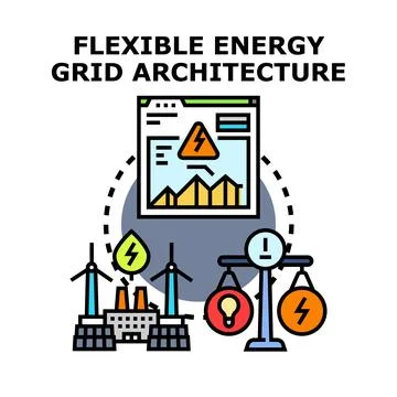 Flexible energy grid architecture managing power generation Stock Illustration
