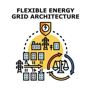 Flexible energy grid architecture managing power distribution Stock Illustration