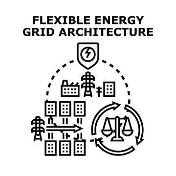 Flexible energy grid architecture managing power distribution Stock Illustration