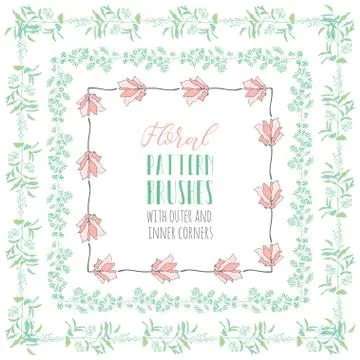 Flexible Floral Pattern Brushes with Branches and Flowers Stock Illustration